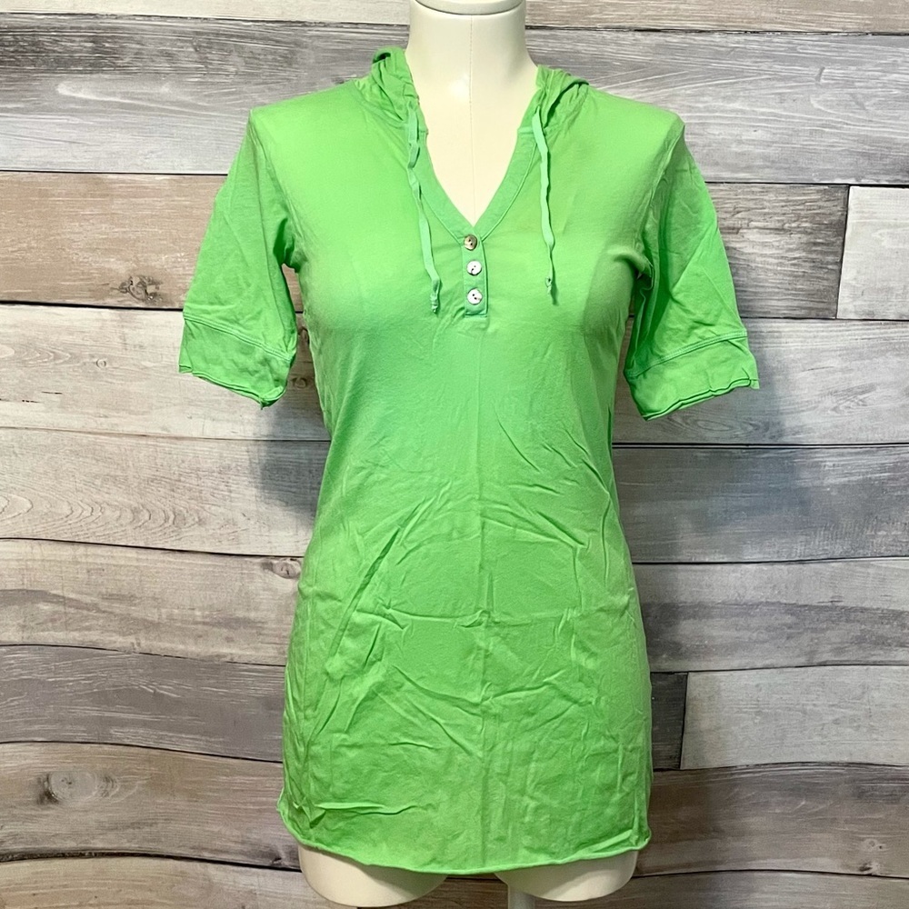 DA-NANG green short sleeve henley hoodie & bag XS